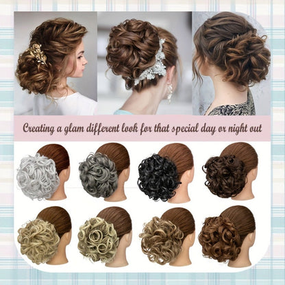 Clip In Hair Bun Extension Messy Bun Chignon Hairpiece – Synthetic Curly Updo with Comb & Scrunchie for Women