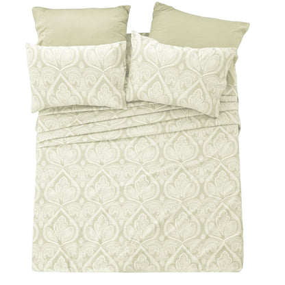 Bed Sheet Set 6-Piece Paisley Brushed Microfiber with 16-Inch Pocket and Six Size Families