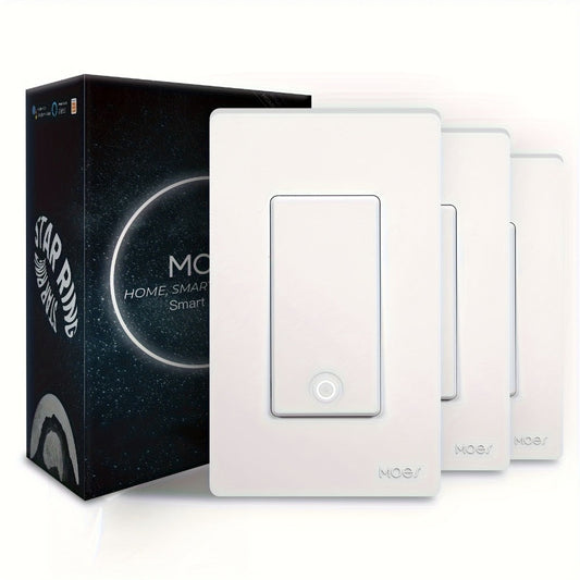 White Star Ring WiFi Wall Switch Three-Pack for Single-Pole or 3-Way Circuits with App, Voice and Timer Control