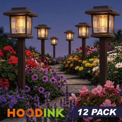 Solar Pathway Lights Outdoor Edison Style LED, Up to 12 Hours, White Solar Garden Lights for Yard