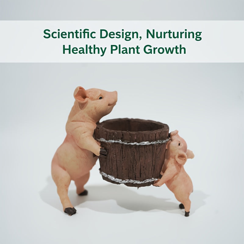 Bohemian Pig-Shaped Resin Planter - Cute Swine Succulent Vase with Root Base for Potted Plants, Herbs & Cacti