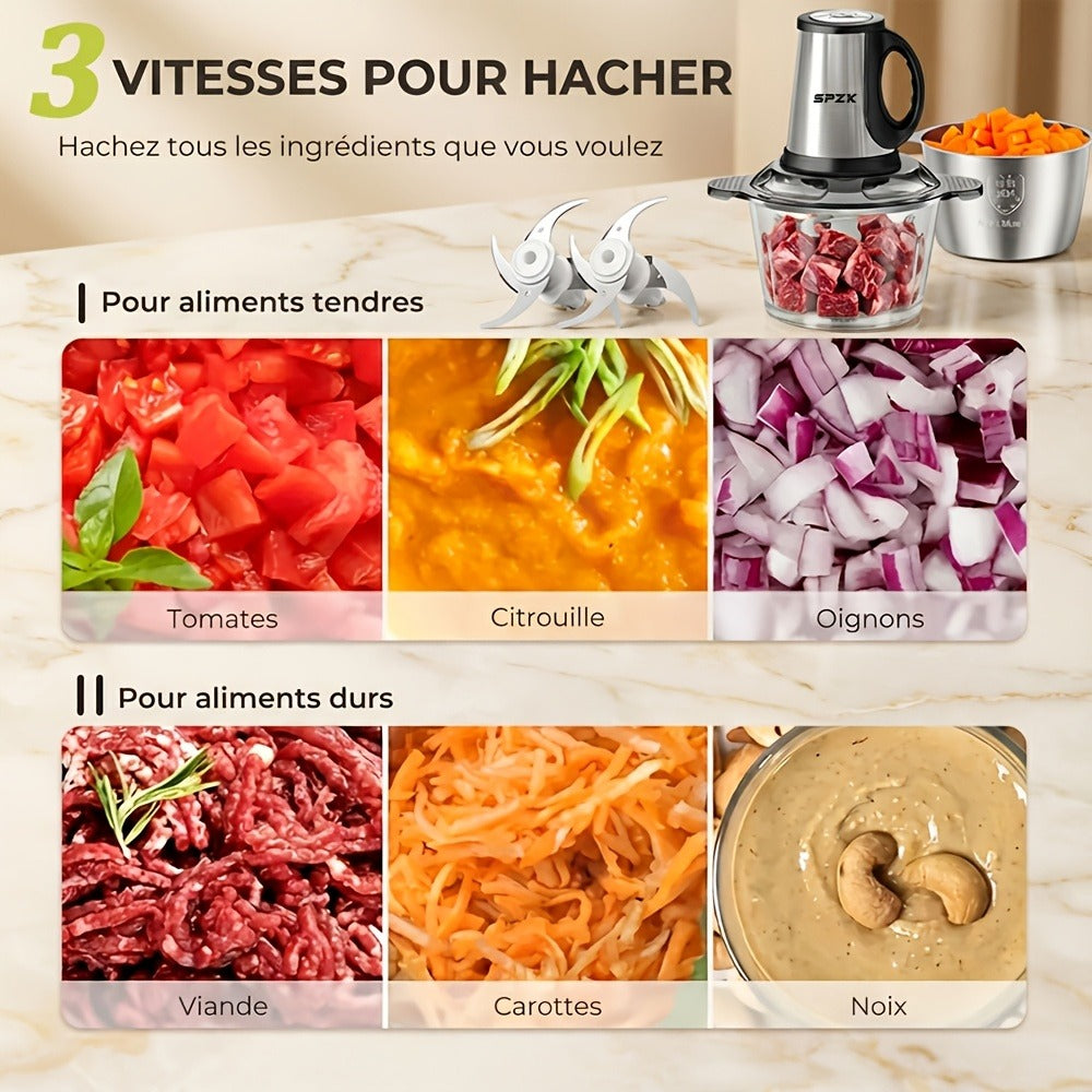 Electric Food Chopper with 2 Bowls & 2 Blades, Multi-Function Food Processor, Meat Grinder & Vegetable Chopper for Meats