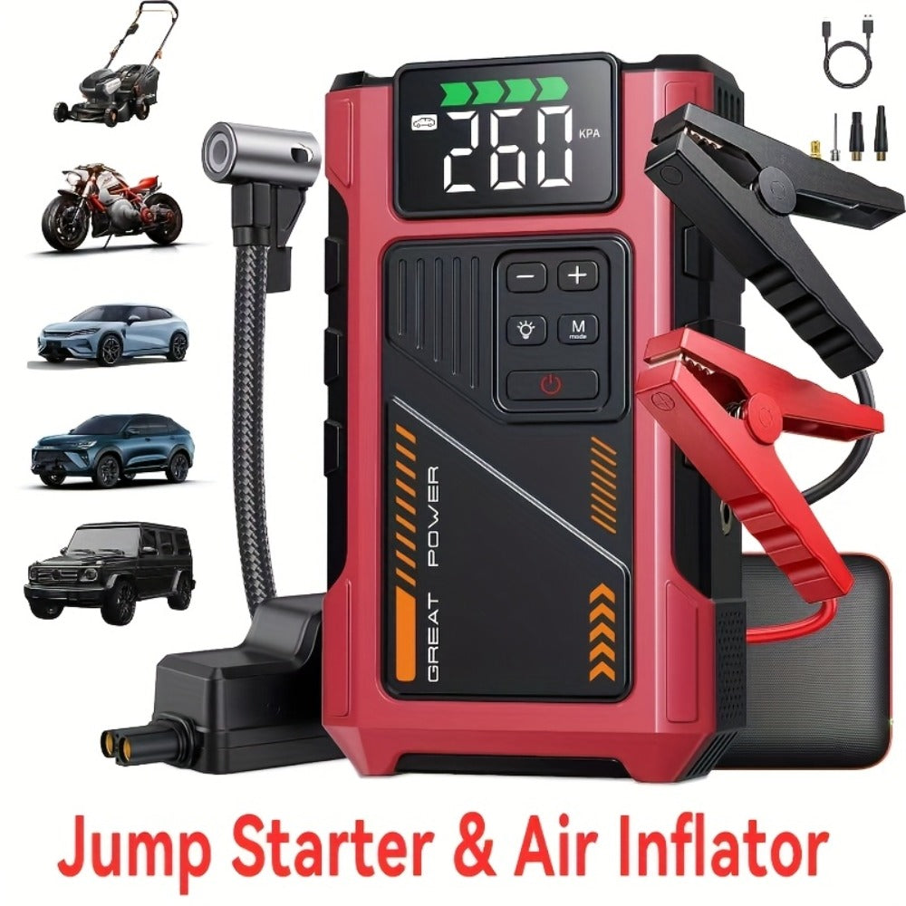 12V Jump Starter with 4000A Marking, 150 PSI-Labeled Air Compressor, Digital Pressure Display and Two Black Color Options