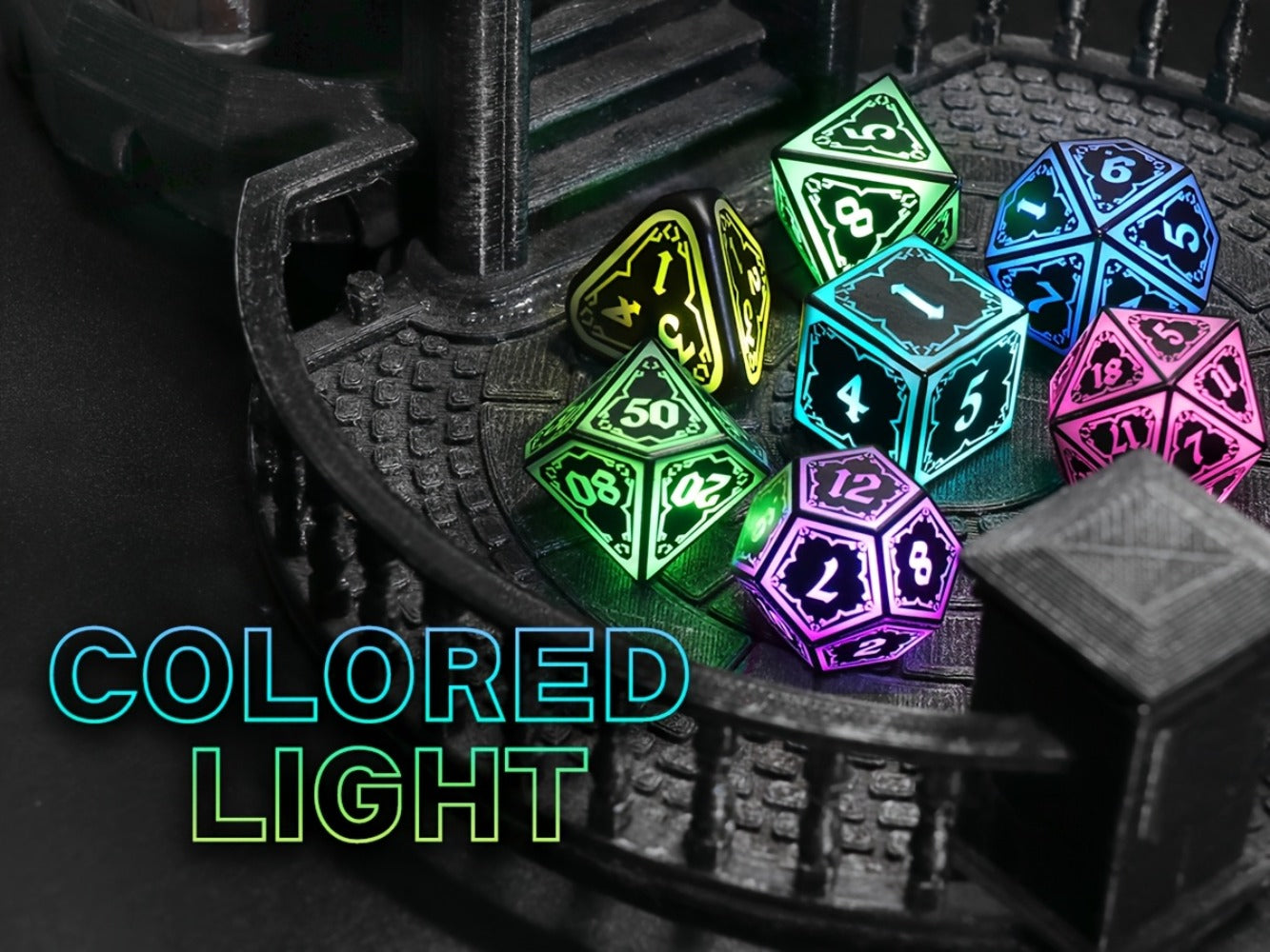 RGB LED DND Dice Set Rechargeable 7pcs, Illuminated Polyhedral Dice with Type-C Charging Case for D&D RPG Tabletop Games