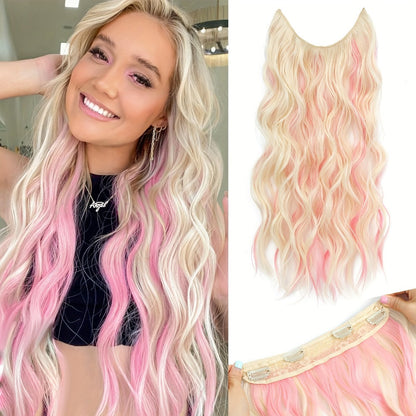 Invisible Wire Hair Extensions 22 Inch for Women – Transparent Fish Line 4 Clips Long Wavy Hairpiece for Thin Fine Hair