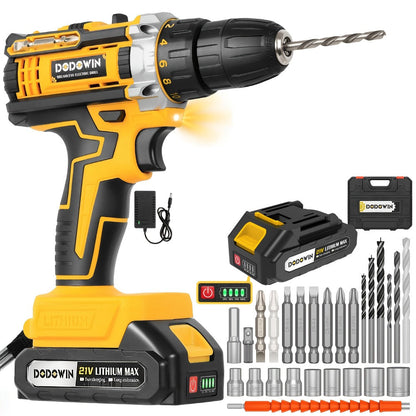 Cordless Impact Drill Set 12V / 21V Electric Drill Kit, 45Nm Torque, 2-Speed, Keyless Chuck, LED Light