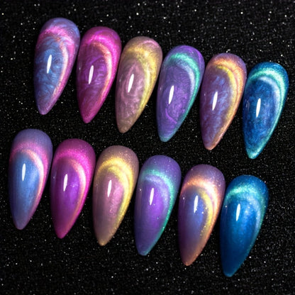 Gel Nail Polish 6-Piece 9D Aurora Magnetic Cat-Eye Set with Pearl-Shell Glitter Effect and UV/LED Soak-Off Cure