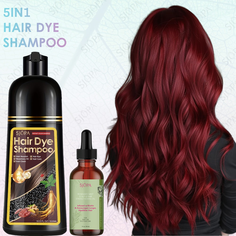 Hair Dye Coloring Shampoo 5-in-1 Upgraded with Hibiscus Oil, Squalane & Glycerin – Quick Color & Nourishing, Gentle Skin-Safe Formula