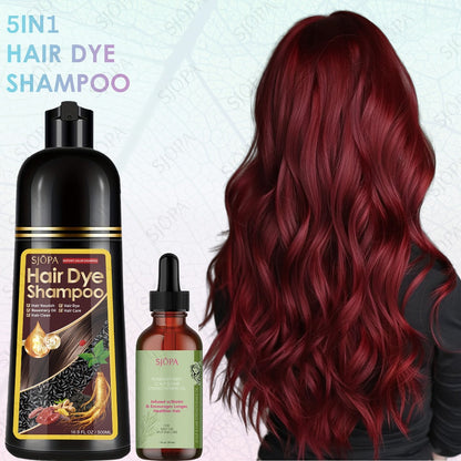 Hair Dye Coloring Shampoo 5-in-1 Upgraded with Hibiscus Oil, Squalane & Glycerin – Quick Color & Nourishing, Gentle Skin-Safe Formula