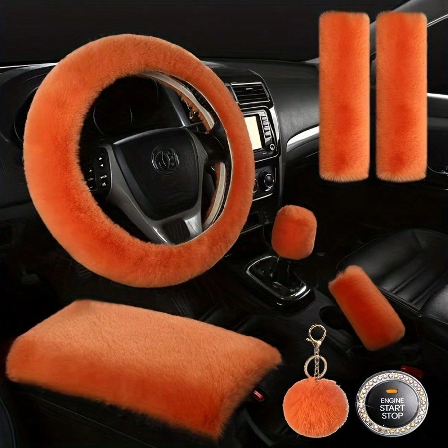 Plush Fluffy Steering Wheel Cover – Rex Rabbit Fur Texture, Universal Fit, 12 Colors (Black, Pink, Purple, Red & More)