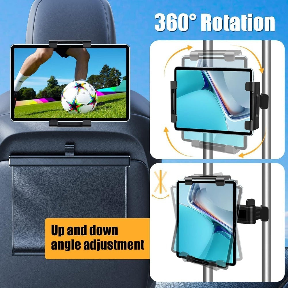 Car Headrest Tablet Mount 2-Pack – 360° Rotating Adjustable Holder for iPad & Tablets 5.5–18.4 Inch, Soft Sponge Padding