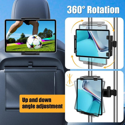 Car Headrest Tablet Mount 2-Pack – 360° Rotating Adjustable Holder for iPad & Tablets 5.5–18.4 Inch, Soft Sponge Padding