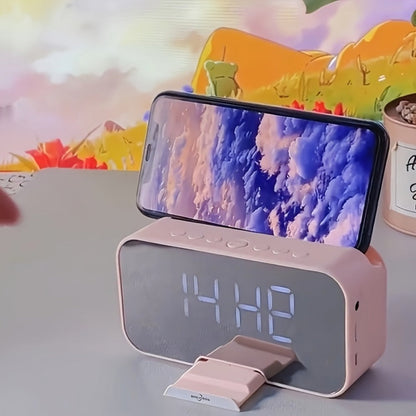 Portable Bluetooth Speaker with LED Mirror Display, Wireless Mic, FM, TF and Alarm in Three Colors