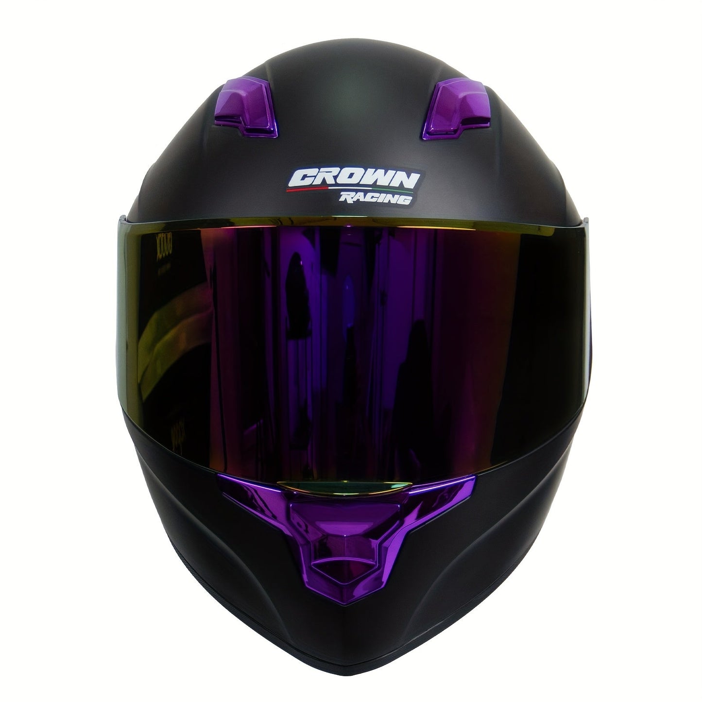 Motorcycle Helmet TCMT Purple Full-Face Shell with Iridescent Shield, M-XL Sizes, Rear Venting and Padded Interior