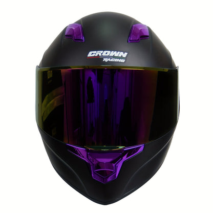 Motorcycle Helmet TCMT Purple Full-Face Shell with Iridescent Shield, M-XL Sizes, Rear Venting and Padded Interior