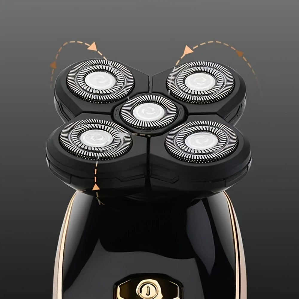 5-in-1 Electric Shaver Kit for Men Wet Dry Rotary Shaver – Bald Head Beard Nose Ear Trimmer with Digital Display