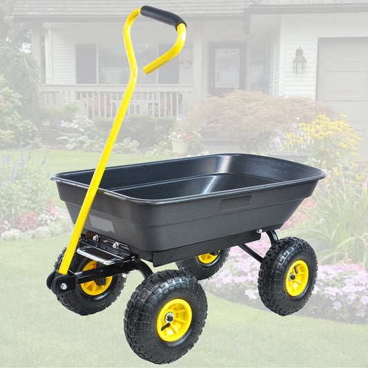 Garden Dump Cart, Steel Frame Pneumatic Tires Lawn Yard Farm Utility Wagon for Garden, Patio and Yard Use