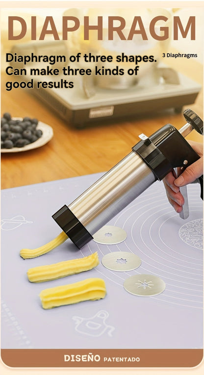Cookie Press Biscuit Machine 8pcs, Heavy Duty Manual Spanish Cookie Maker with 8 Discs, No Electricity Required, Three-Stable System