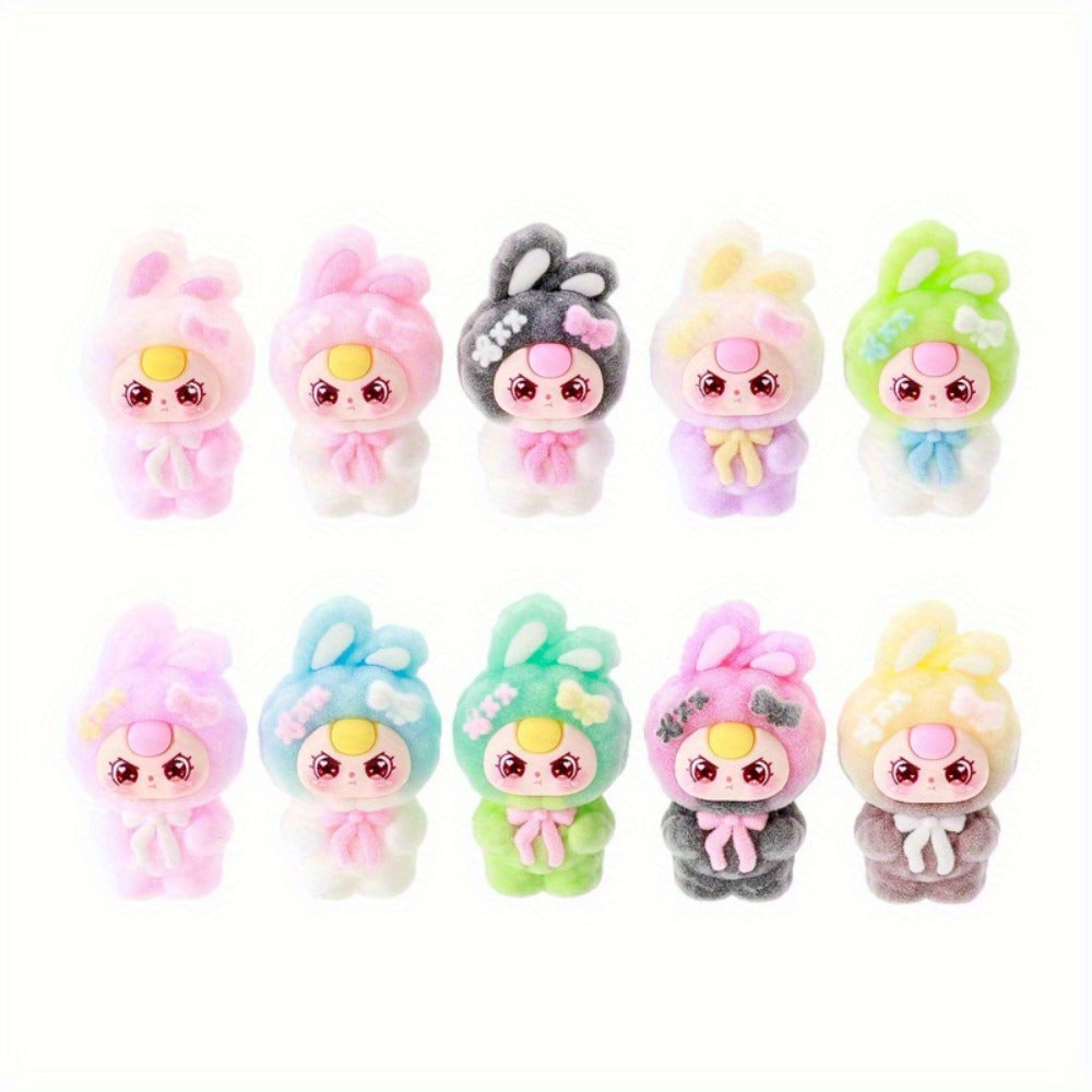 Cute Flocked Plush Mini Dolls 10pcs – Car Dashboard & Desktop Decoration, Random Mixed Colors, Fun Car Interior Accessory & Office Desk