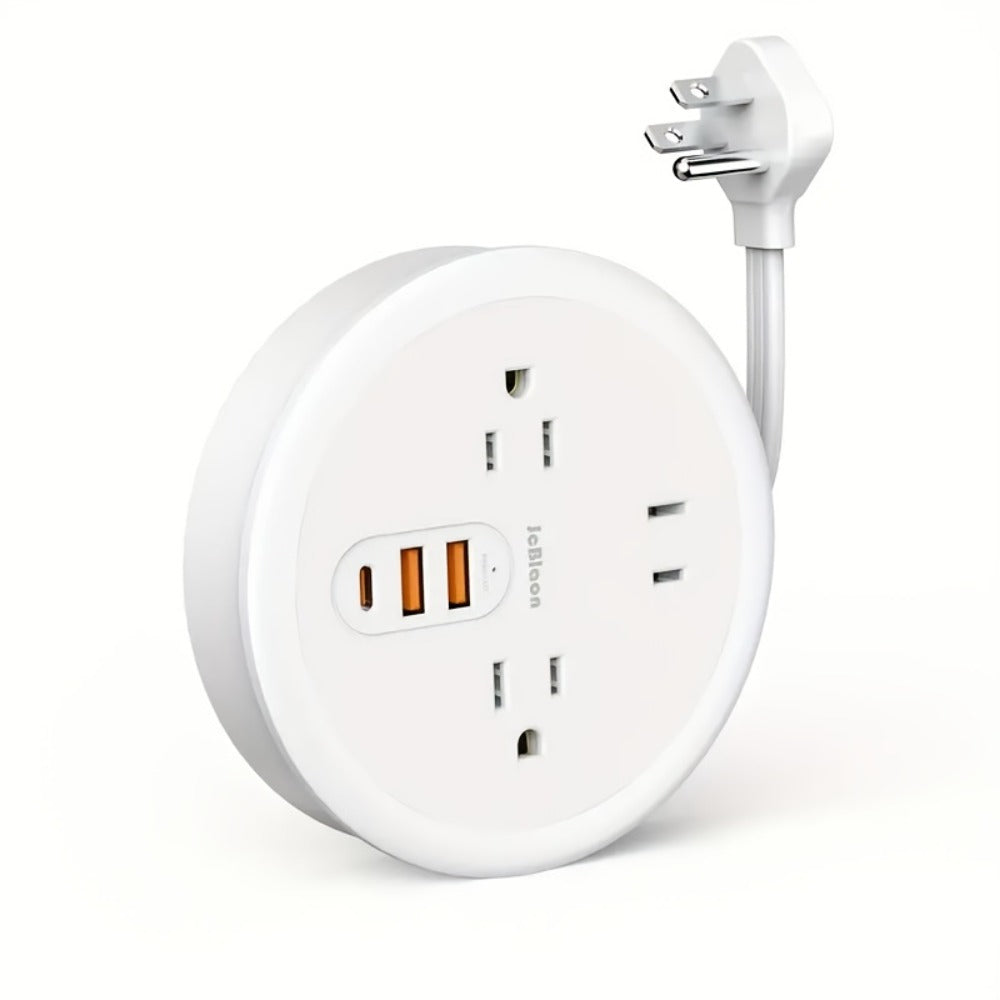 Power Strip Retractable Two-Pack with 3 AC Outlets, 1 USB-A, 2 USB-C, 4-Foot Cord and Flat Plug