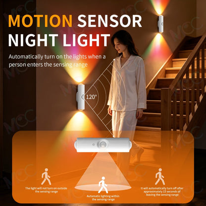 LED Magnetic Night Light Dual Voice & Motion Sensor, 9 Colors Dimmable, 665mAh Battery, Drill-Free Magnetic Install for Hallway