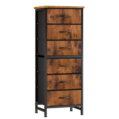 6 Drawer Fabric Dresser with Steel Frame Wooden Top – Storage Chest Organizer for Bedroom Closet Hallway Living Room