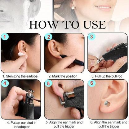 Ear Piercing Gun Kit with 24pcs Stainless Steel Studs, Professional Self Piercing Tool for Ear & Nose with Marking Pen