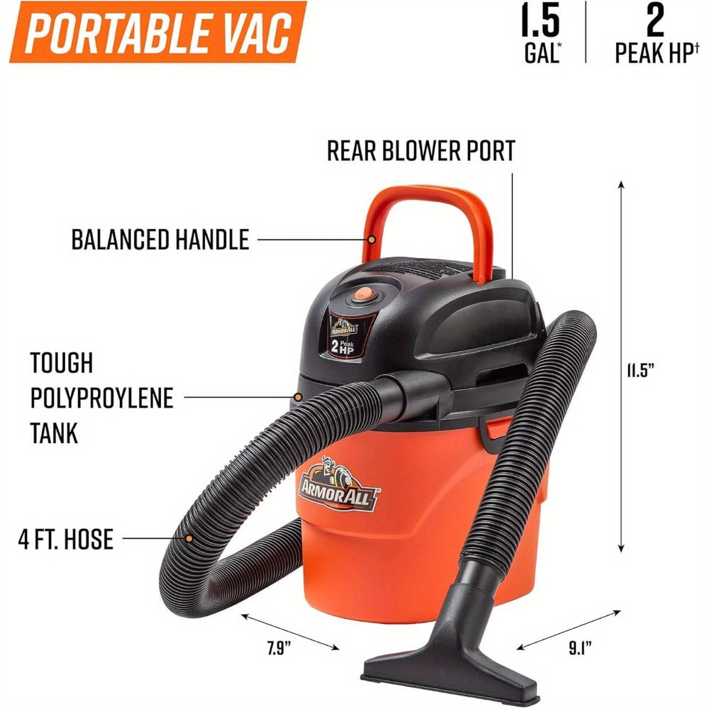 Portable Wet Dry Vacuum Cleaner 1.5 Gallon 2 Peak HP Shop Vac with Blower Function for Entryways, Bedrooms and Living Spaces