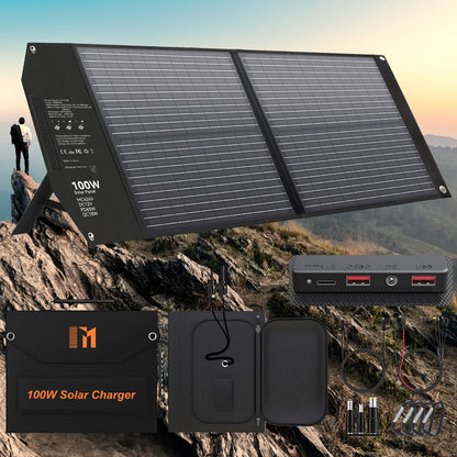 Foldable Solar Charger Panel 30W/60W/100W/200W – 18V MC4, Dual USB-A Quick Charge & USB-C PD 18W, Portable Solar Panel for Camping, RV