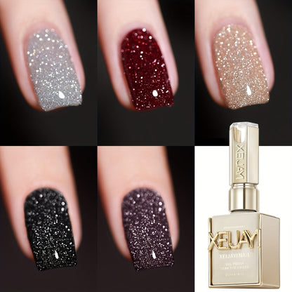 Gel Nail Polish 5-Color Broken-Stone Glitter Set in 0.51oz Bottles with Sparkling Finish and UV/LED Soak-Off Cure