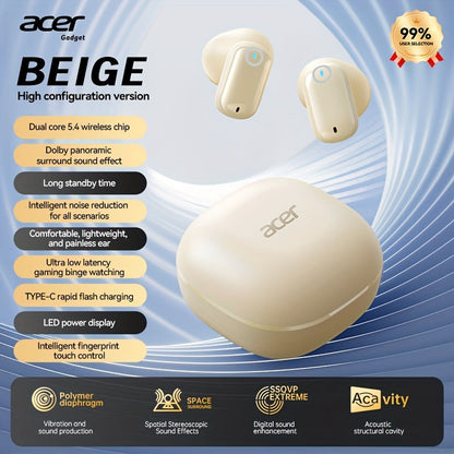 Wireless Earbuds Acer OHR501 Bluetooth 5.4 Semi-In-Ear with Touch Controls, Type-C Case and Eight Colors