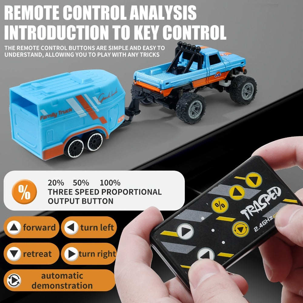 Mini RC Off-Road Truck with Trailer 1:64 Scale Die-Cast Remote Control Car with the Listed Color, Size or Set Options for Everyday Use