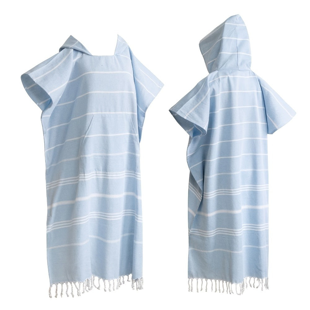 Hooded Beach Poncho Turkish Cotton Sandproof - Wearable Surf Changing Towel Thin Bathrobe, S & L