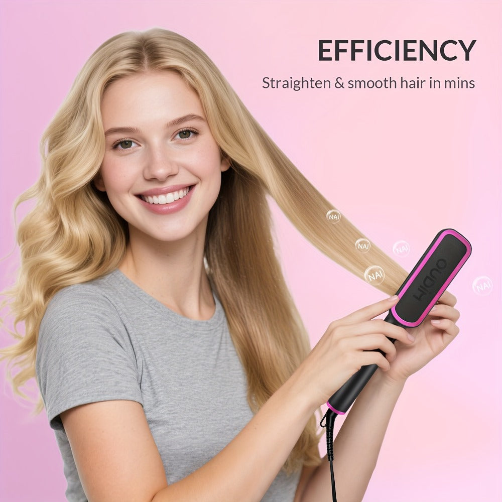OD-6801 Black or OD-6806 Rose-Gold Heated Straightening Brush with Display, Glove and Three-Button Controls