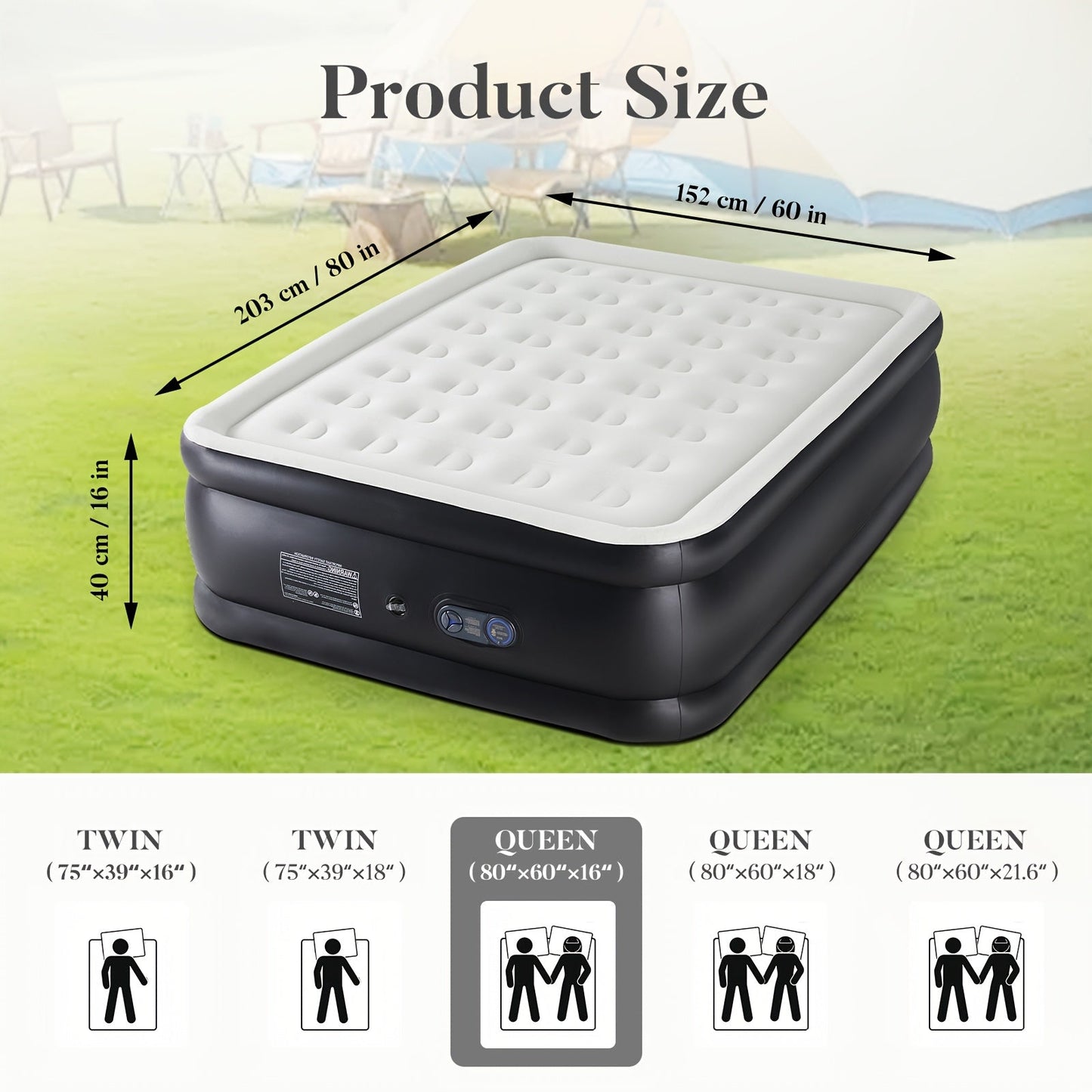 Inflatable Air Mattress with Built-In Pump 16"/18"/21" Thick – 660 LBS Capacity Double Height Blow-Up Airbed with Non-Slip Bottom