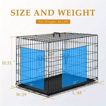 Dog Crate Double Door Folding Metal Cage with Divider & Leak-Proof Tray – 42 & 48 Inch Wire Kennel for Puppies, Medium & Large Dogs