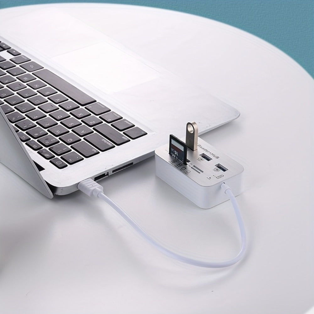 7-in-1 USB C Hub with SD TF MS M2 Memory Card Reader Adapter, 3 & 4 Port USB 3.0 Extender for PC