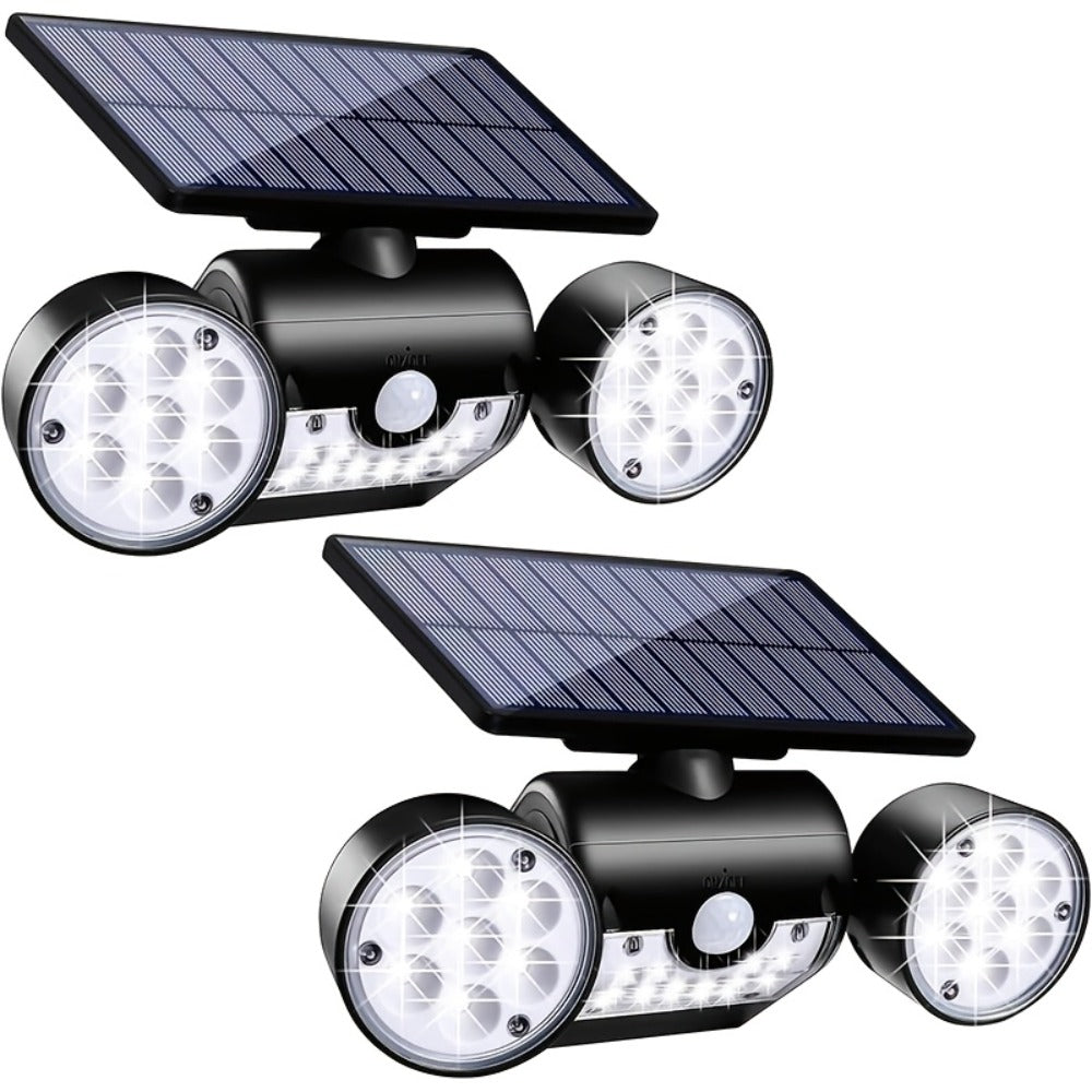 Motion Sensor Solar Security Light 30 LED Dual Head - 360° Adjustable Outdoor Wall Spotlight for Garden Garage Driveway Patio Backyard