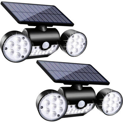 Motion Sensor Solar Security Light 30 LED Dual Head - 360° Adjustable Outdoor Wall Spotlight for Garden Garage Driveway Patio Backyard