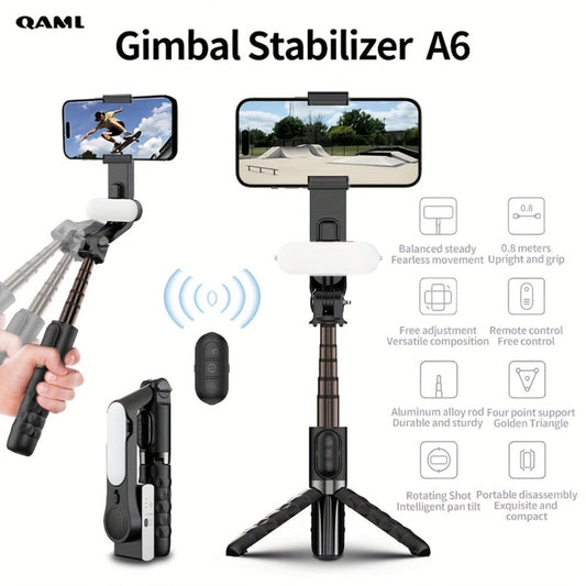 3-in-1 Phone Gimbal Stabilizer with Selfie Stick & Tripod Stand, 1-Axis Anti-Shake Handheld Stabilizer for iPhone & Android
