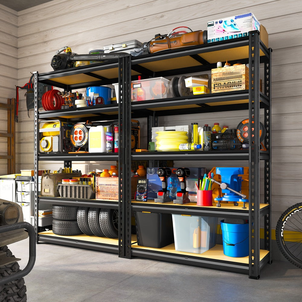 5 Tier Metal Shelving Unit Adjustable Up to for Garage Workshop Commercial Storage Rack No Bolt Easy Assembly Black