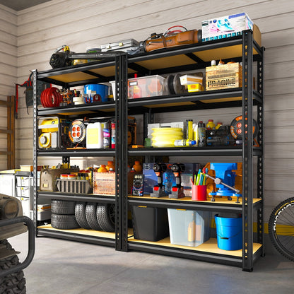 5 Tier Metal Shelving Unit Adjustable Up to for Garage Workshop Commercial Storage Rack No Bolt Easy Assembly Black