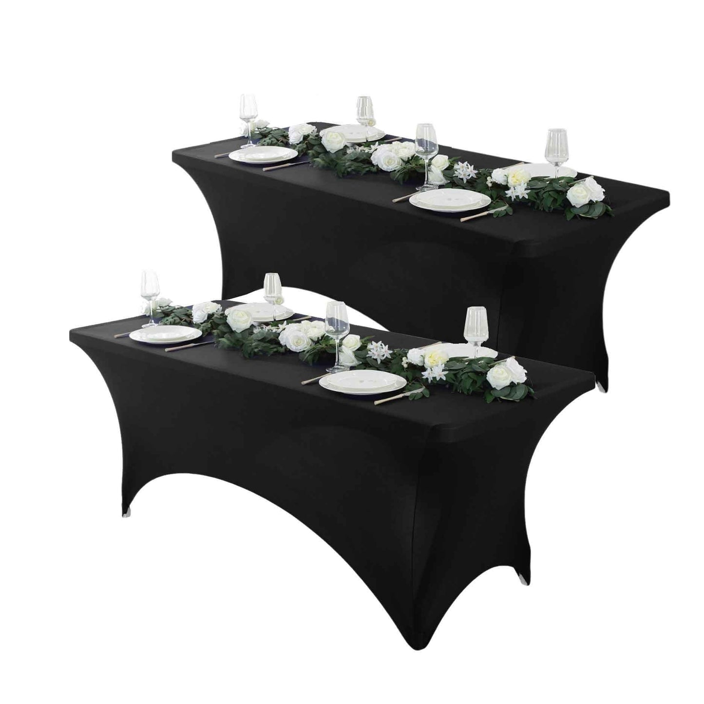Spandex Fitted Tablecloth 4ft 6ft 8ft, Wrinkle-Free Stretch Rectangle Table Cover for Wedding Party Event Banquet