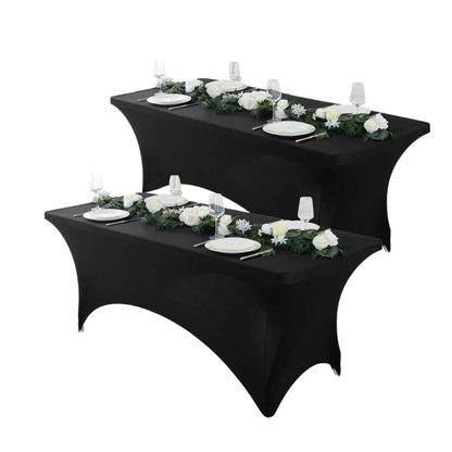 Spandex Fitted Tablecloth 4ft 6ft 8ft, Wrinkle-Free Stretch Rectangle Table Cover for Wedding Party Event Banquet