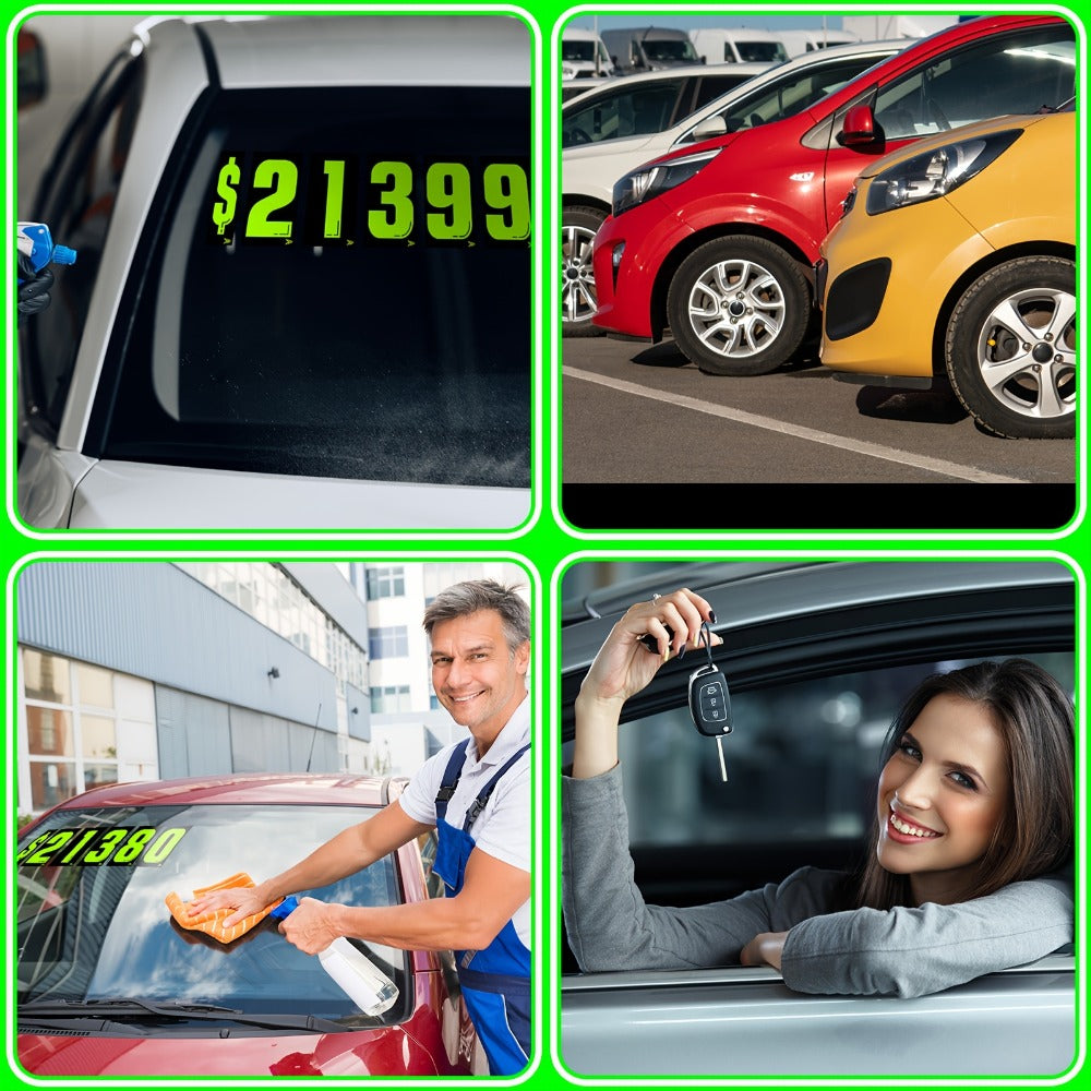 Windshield Pricing Number Decals 33pcs 7.5" Chartreuse Vinyl – Car Dealership Lot Pricing Stickers 0-9 for Auto Vehicle Window