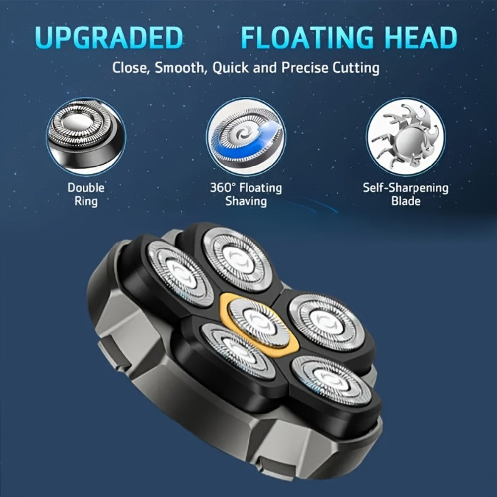 Head Shaver for Bald Men 6-Blade Electric Head Razor Magnetic Floating Blades USB-C for Everyday Face, Beard and Body Grooming