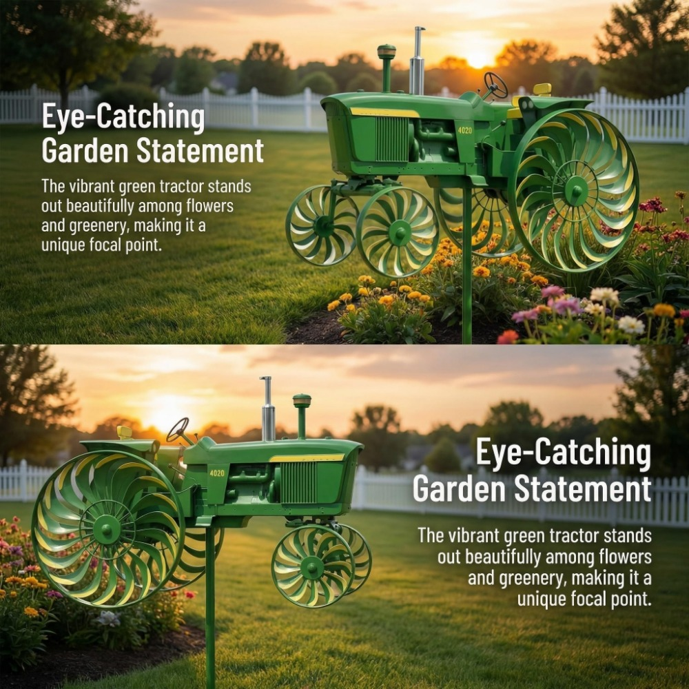 Garden Windmill Stake Tractor-Shaped | Rotating Wheels Pinwheel for Patio Yard Lawn Outdoor Sculpture Decor Gift