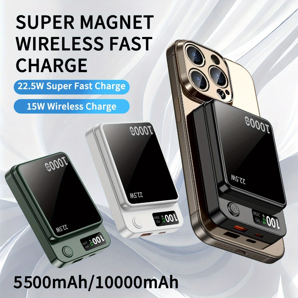 Magnetic Wireless Power Bank 10000mAh MagSafe Compatible 22.5W USB-C Fast Charging with LED Display