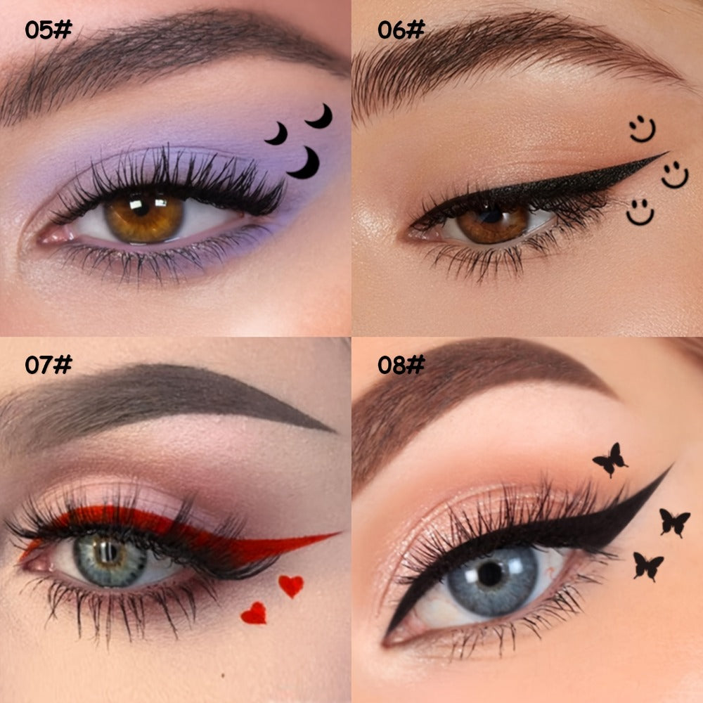 Winged Eyeliner Stamp Pen Set Double-Ended 8 Wing Styles Waterproof Quick-Dry Liquid Liner, for Makeup, Travel and Everyday Vanity Use