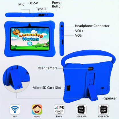 Kids Tablet 7 Inch with 2GB RAM, 16GB or 32GB Built-In Storage, 1TB Expansion Support and Silicone Case